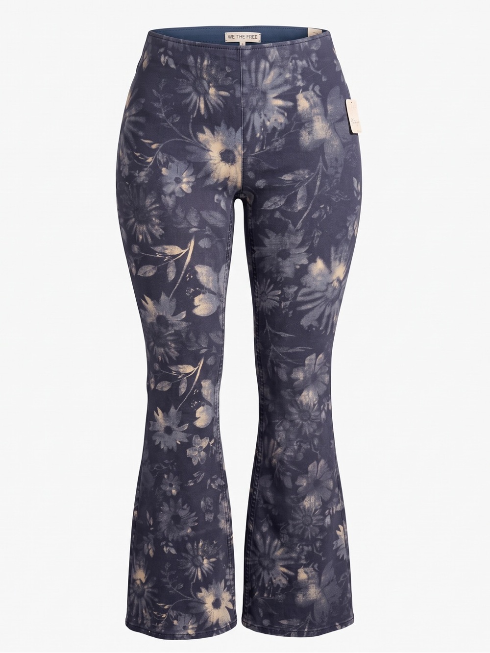 We The Free Navy and Beige Floral Flare Jeans